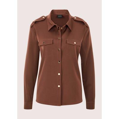 Hemdbluse MADELEINE "Hemdbluse Jerseybluse mit Brusttaschen", Damen, Gr. 44, braun (marone), Obermaterial: 97% Polyester PES. 3% Elasthan EL., Modern, Blusen Hemdbluse, Hemdbluse mit aufgesetzter Brusttasche mit Klappe und Druckknopf und Zieriegel...