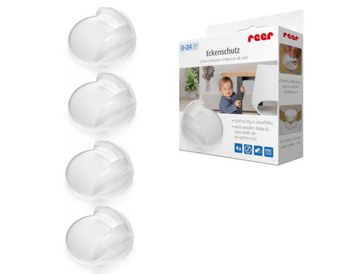 reer Eckenschutz Baby, TPE, PVC-frei, selbstklebend, 4 Stück, Transparent