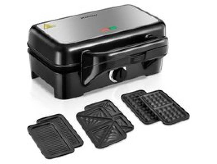 Gaufrier 3 en 1 et Croque-Monsieur 1200 W 5 Niveaux de Température Appareil Multifonction Noir