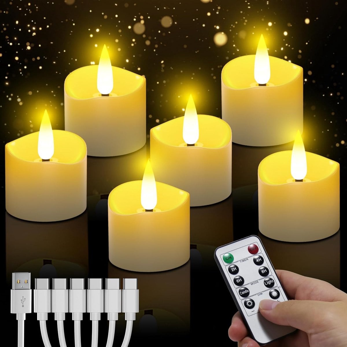 SnelShoppen 6x Oplaadbare LED Theelichtjes met Afstandsbediening en Timer