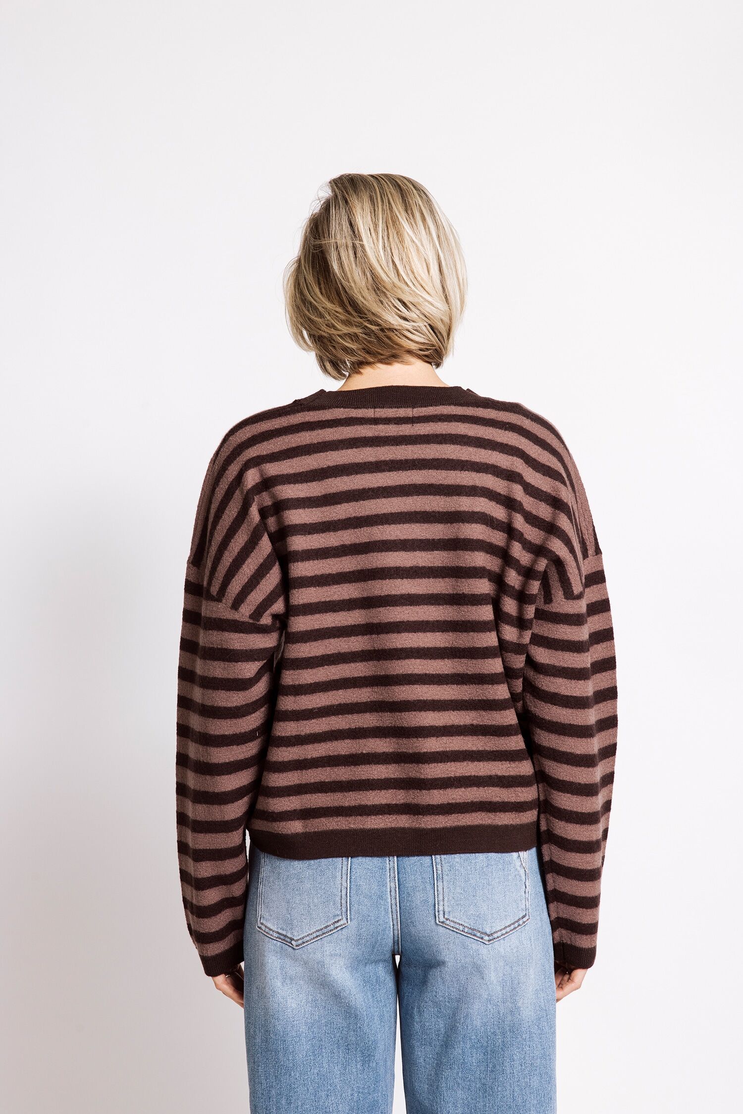 Wollpullover ZHRILL "TANSY Ringel", Damen, Gr. M, braun (bordeaux), Strick, Obermaterial: 100% Wolle, gestreift, hüftlang, Rundhals, Pullover Wollpullover, in Ringeloptik, Casual Passform