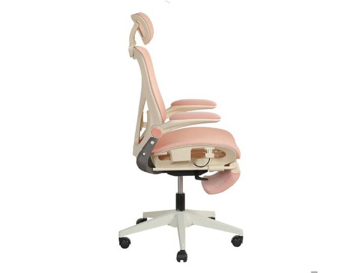 Chaise de bureau ergonomique pliable rose – Maille respirante appui-tête 3D