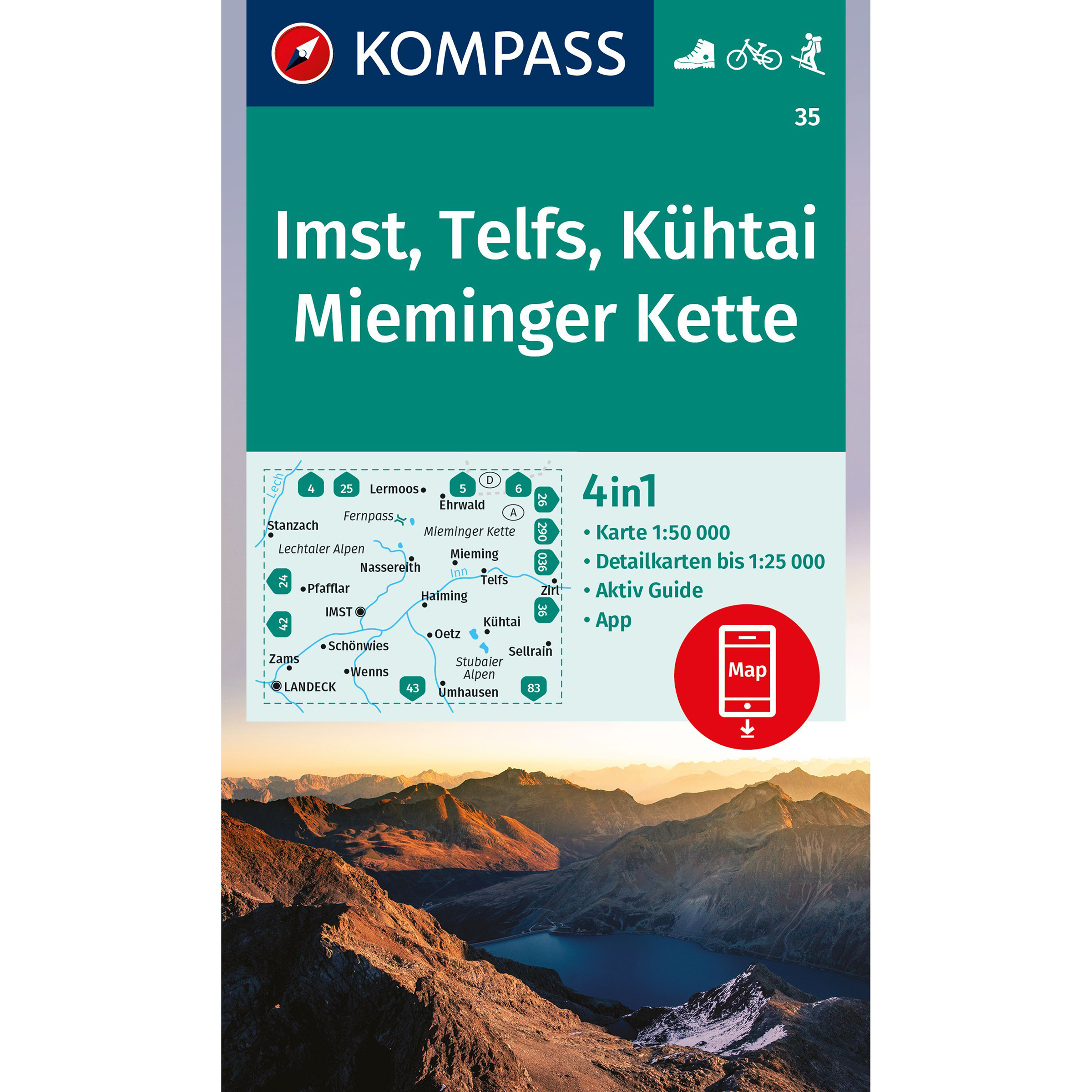 Kompass Verlag WK 35 Imst - Telfs - Kühtai Topografische Karten tuerkis