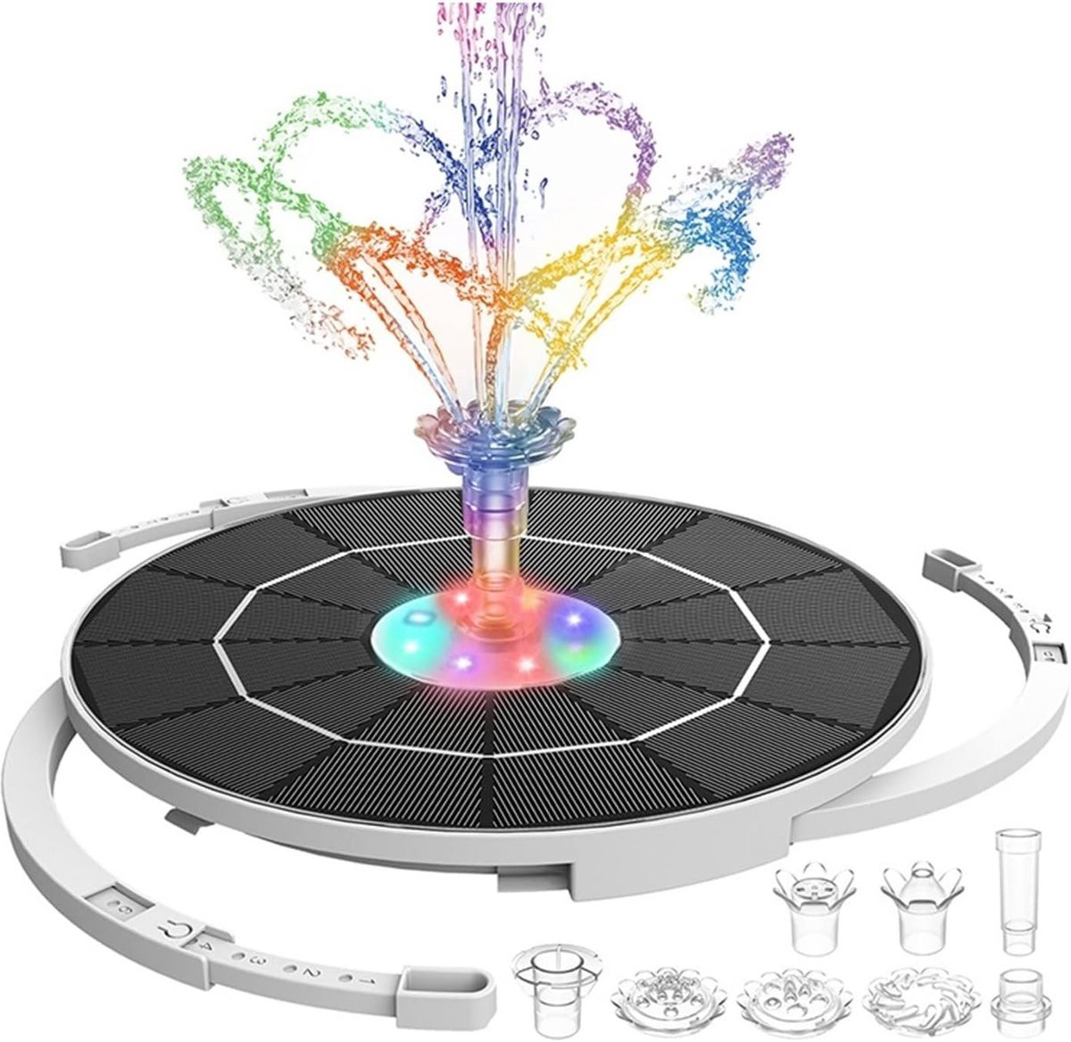Zonnefontein Waterornament Tuin - Vogelbadvijver Decoratie met Ingebouwde Batterij en LED - Multicolor - 6 Sproeiers