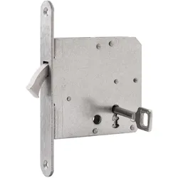 Assa Abloy, Türschloss + Schliesszylinder, Schiebetürschloss m. vernickeltem Bogenriegel, BB, DM 65, Stulp rund, Edelstahl