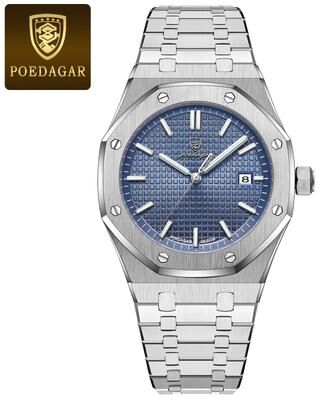 Fashion Sheath POEDAGAR Luxury Stainless Steel Quartz Watch For Men silver Blue