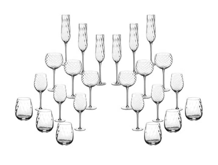 Bjorn STEN Geschirrset 24-teilig aus bleifreiem Kristallglas – Trinkgläser, Weingläser und Champagnerflöten, elegantes Glas-Service für die Tafel