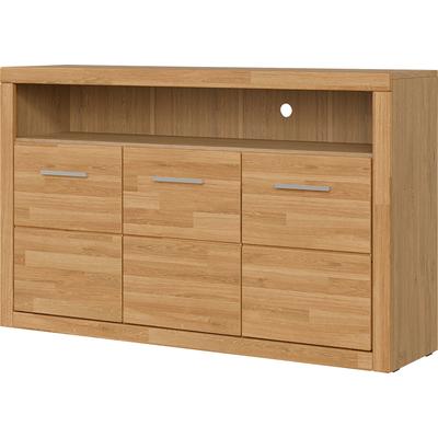 Sideboard OTTO HOME "Ribe,130cm breit, Fronten Massivholz,7 Fächer", braun (eiche teilmassiv), B:130cm H:80cm T:35cm, Holz teilmassiv, Sideboards, Sideboard, Holz massiv, Holzwerkstoff, Metall Griffe,3 Türen