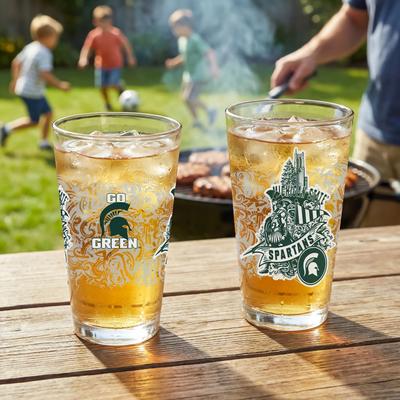 Evergreen Michigan State University 16 oz Pint Glasses, Set of 2 - 16 oz