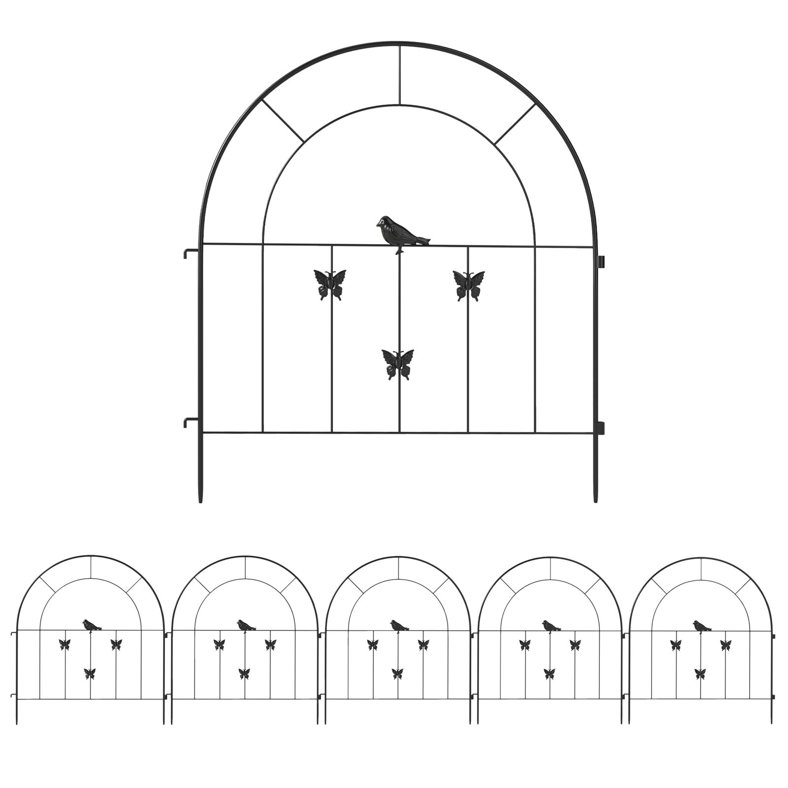 Outsunny Decoratieve Tuinomheining Set van 5 Gietijzeren Sierhekjes Zwart 300x70 cm
