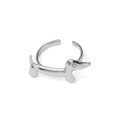 Fingerring FIRETTI "Schmuck Geschenk Edelstahl Damenring Ring Dackel Größenverstellbar" Gr. 56, silber (silberfarben, kristallweiß), Fingerringe, Damen, 56, Edelstahl, 3mm, Fingerring, Made in Germany - mit Glasstein