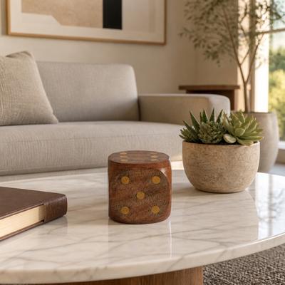 Sagebrook Home Wood, Dice, Antique Brown, Square, Solid Color