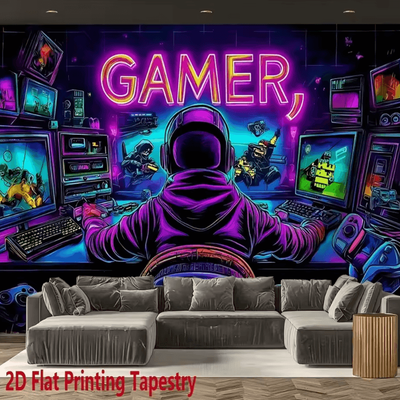 Inspire Curations VIKAMA GAMER Fluorescent Cyberpunk Tapestry UV Reactive Gaming Room Wall Decor bu 1 130x150cm(4.3x4.9ft