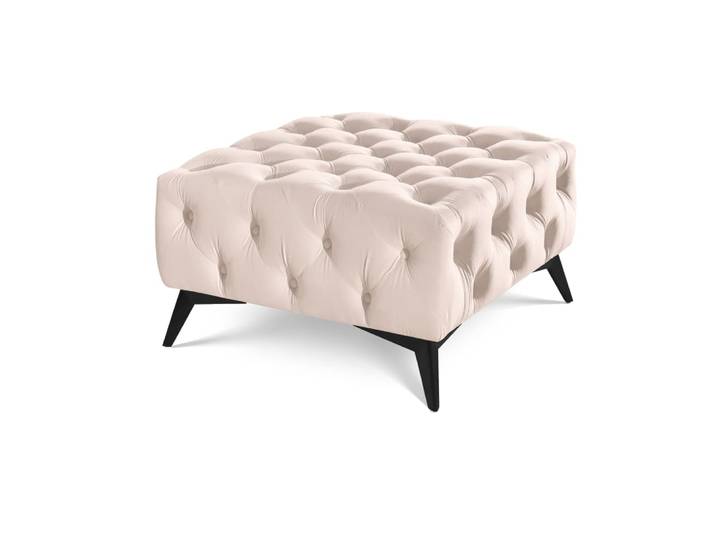 Repose-pieds Chesterfield en velours beige avec pieds noirs