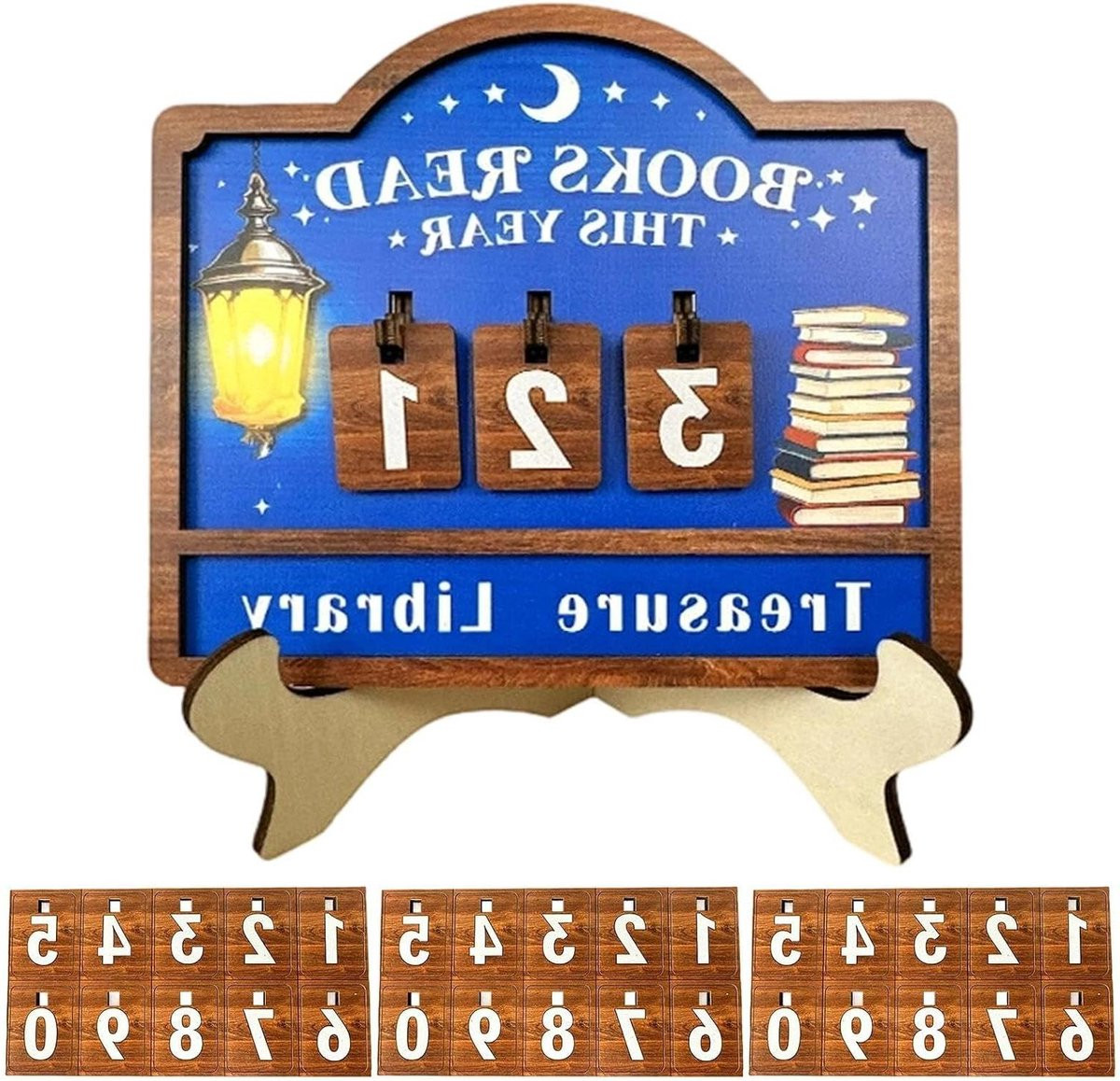 Boek Lezen Teller - Boek Tracker Bord om Leesdoelen Bij te Houden met Verwisselbare Cijfers - Houtkleur - 18 x 16 cm