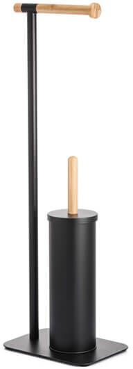 Showerdrape Sonata Black & Bamboo Toilet Roll Holder & Toilet Brush Combination