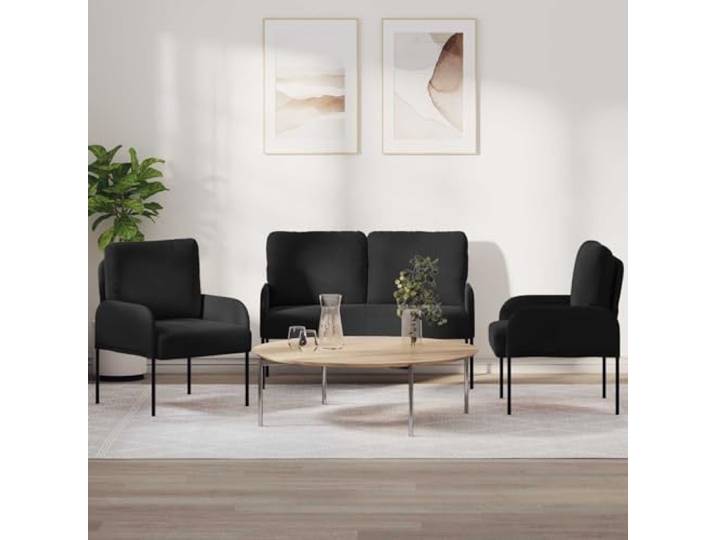 ZQQLVOO Sofa-Set 3-TLG. Schwarz Polyester Modernes Design, Bullnose-Kissen, Armlehnen, pflegeleicht, für Wohnzimmer