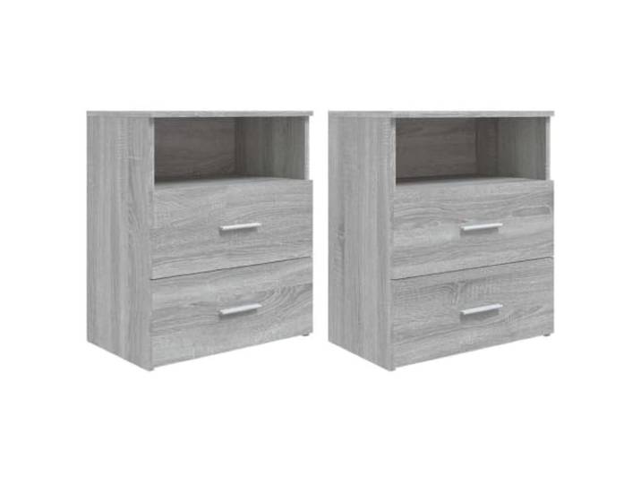 KUTYWEXFM Nachttisch 2er Set Grau Sonoma 50x32x60 cm Beistelltisch Kompakte Nachtkommode fürs Schlafzimmer mit 2 Schubladen und 1 offenen Fach für Aufbewahrung, Dekoration und Bücher.