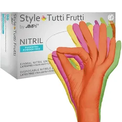 Nitrilhandschuhe Ampri STYLE TUTTIFRUTTI L farbmix Gr. 9, puderfreie, unsterile Nitrilhandschuhe, 96 Stück/Box