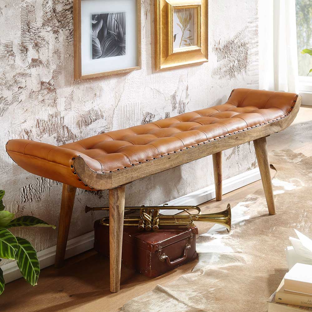 Pharao24.de Rustikale Landhaus Ankleidebank 125 cm breit 47 cm Sitzhöhe