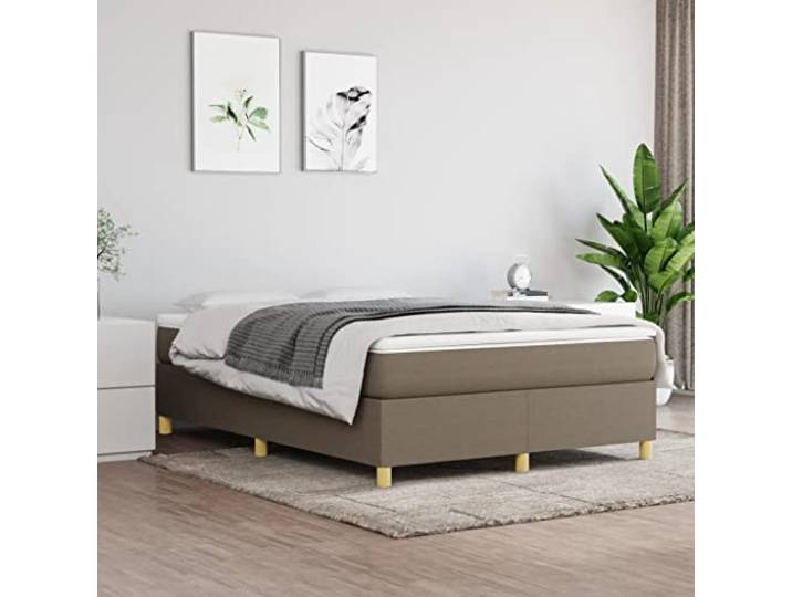 RJPLMFV Bettgestell, mit Latten, Taupe, 140 x 200 cm, Stoff Robuste Füße, Sperrholzlatten, stabil und fest, Matratze nicht im Lieferumfang enthalten