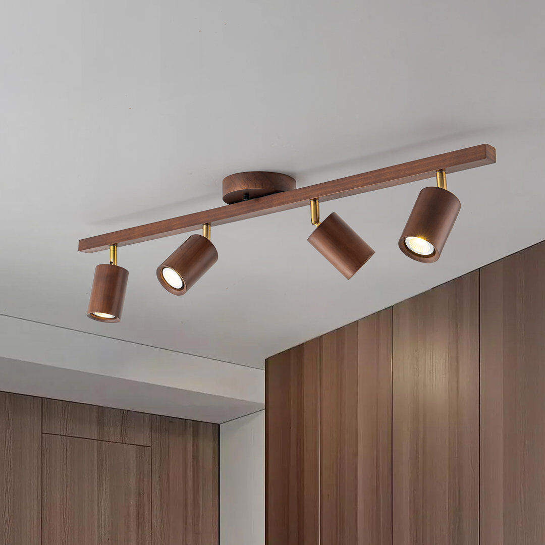 Brayden Studio 4-Light Linear Semi Flush Mount Track Lighting in Walnut Wood Finish Walnut 19cm H X 100cm W X 14cm D