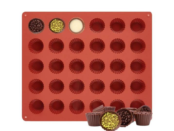 Muffinbackform Silikon 30 Mulden, Rot, Kunststoff, 24x1.5x28 cm, Backen & Backzubehör, Backformen, Muffinformen