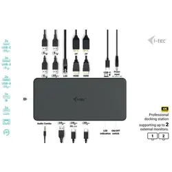 i-tec Cadual4kdockpd2 (Thunderbolt, USB-C, 13 Ports), Dockingstation + USB Hub, Schwarz