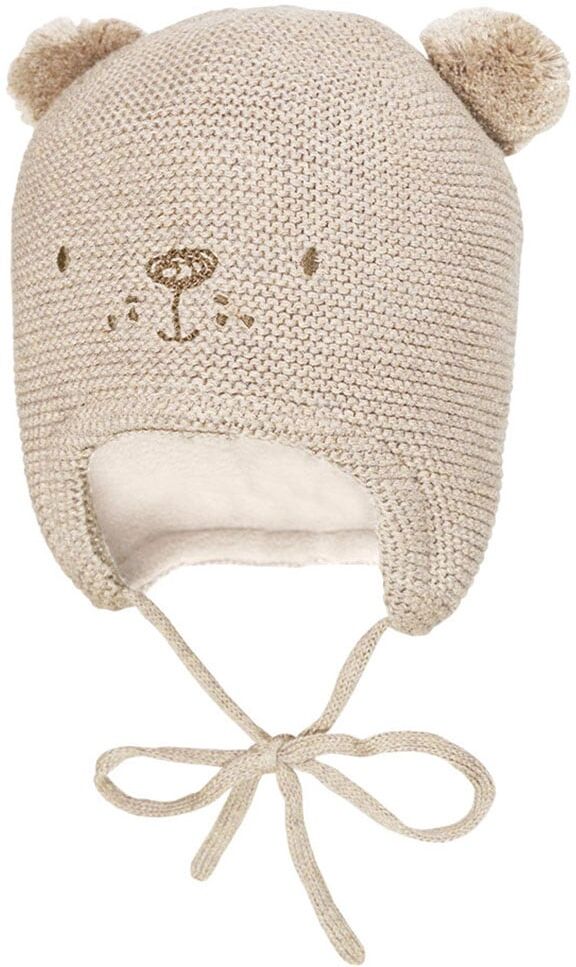 Strickmütze MAXIMO, Baby, Gr. 43, beige, Materialmix, Mützen Strickmütze, mit Tiergesicht, zwei Pompons und Bindeband beige 43