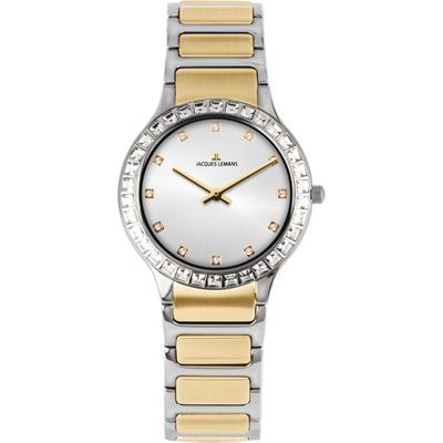 Quarzuhr JACQUES LEMANS "Milano", gold (silbergoldfarben, silberfarben), Armbanduhren, Damen, silberfarben, Quarzuhr, Armbanduhr, Damenuhr, Edelstahlarmband, analog, Glaskristalle
