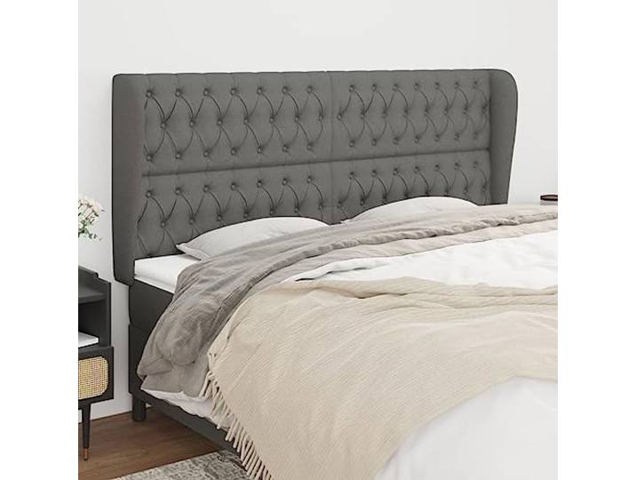 RJPLMFV Kopfteil, Dunkelgrau, 183 x 23 x 118/128 cm Höhenverstellbar, atmungsaktiver Stoff, stabile Holzfüße, Rückenstütze zum Lesen