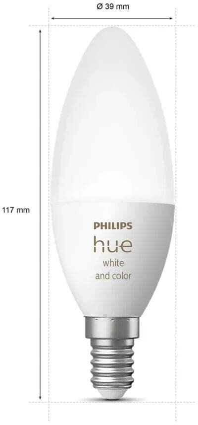 Philips HUE LED-Leuchtmittel "Hue WA B39 E14 Smarte E14 LED Kerzenlampe 500 lm", Energieeffizienz: D, weiß, neutral, L:11,7cm Ø:3,9cm, Leuchtmittel, LED-Leuchtmittel weiß, neutral Einheitsgröße
