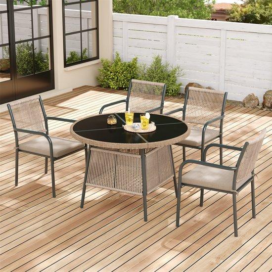 Gartenbank mit 4 Sitzplätzen und runder Glasplatte