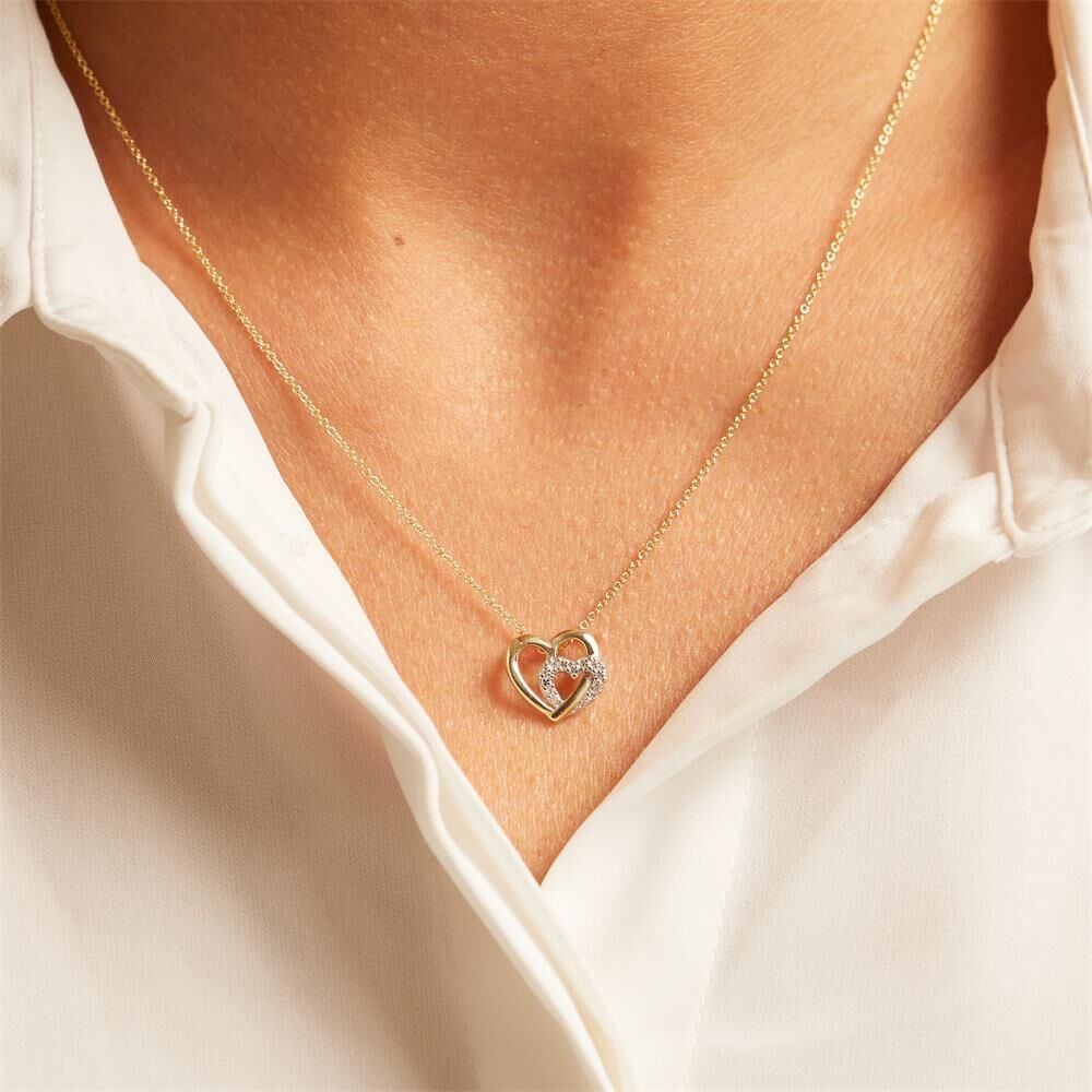 Unique 585er Gelbgold-Anhänger Herzen 4 Diamanten silber-gold