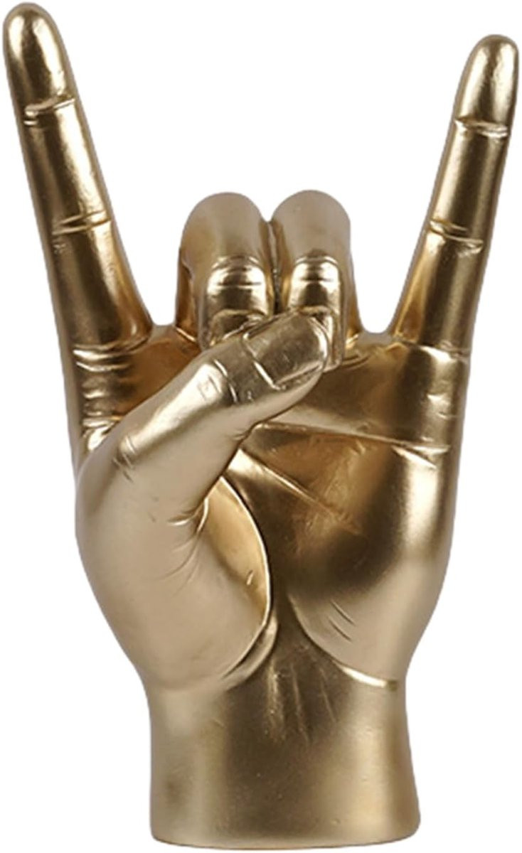 Goud Gebaar Hand Sculptuur Decoratief Standbeeld Rock Muziek Symbool Hoogte: 12 cm