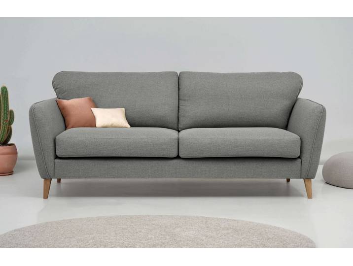 3-Sitzer Sofa, Cord, Grau, 206×90×88 cm, Massivholzbeine, Landhausstil, Home-affaire