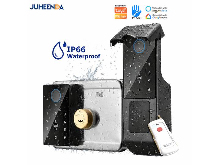 Serrure de porte intelligente extérieure Tuya Wifi étanche avec empreinte digitale, code numérique, carte IC, application TTLock et Alexa