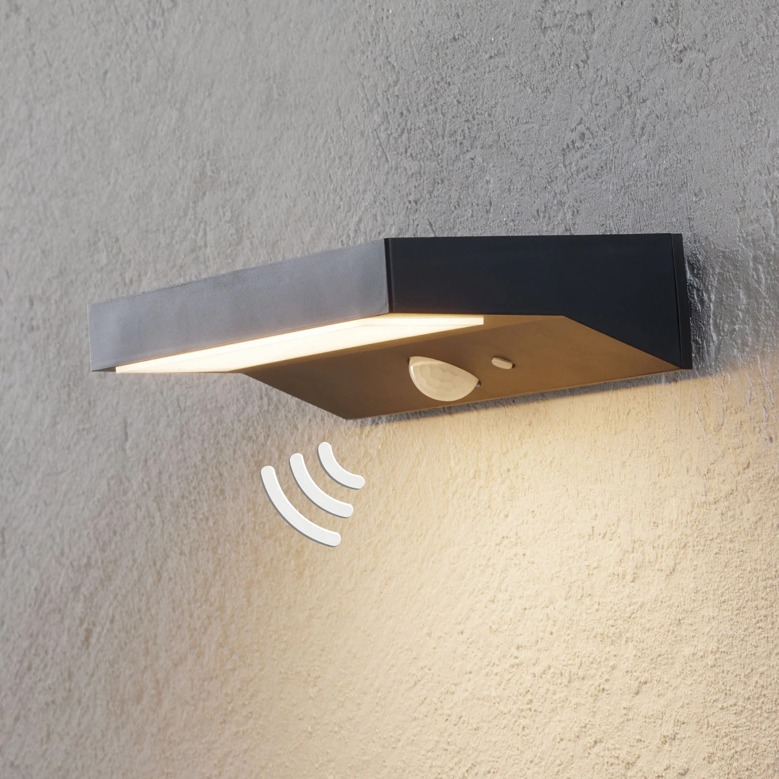 Lindby Maresia LED-zonne-buitenwandlamp met bewegingssensor, grijs