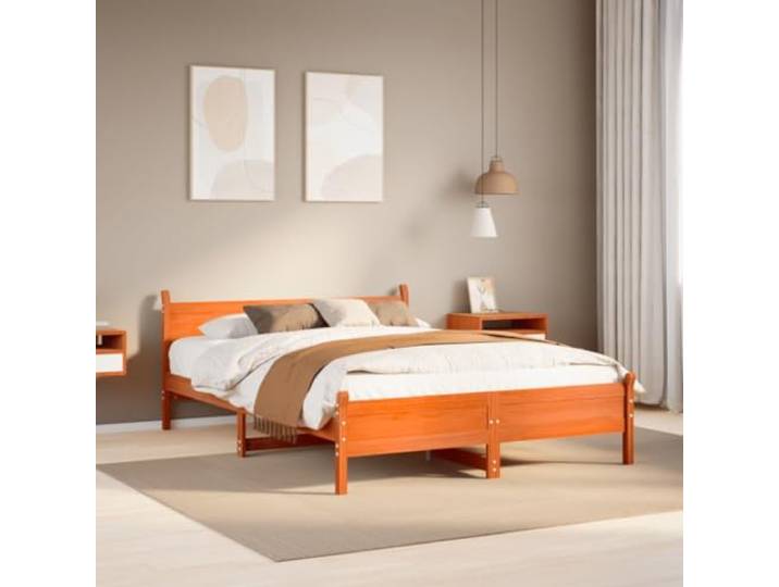 Massives Kiefernholz Stauraumbett mit Lattenrost Naturholz Braun 140x200 cm Massivholzbett ohne Matratze Wachsbraun 140x200 Kiefernholz Bettgestell mit Lattenrost und Kopfteil Stauraum