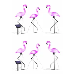 Solar Steckleuchte Flamingo LED Gartendeko Figur Solarleuchte Balkon Erdspieß, Kunststoff rosa schwarz, 3x LED, LxBxH 20x6x52 cm, 6er Set