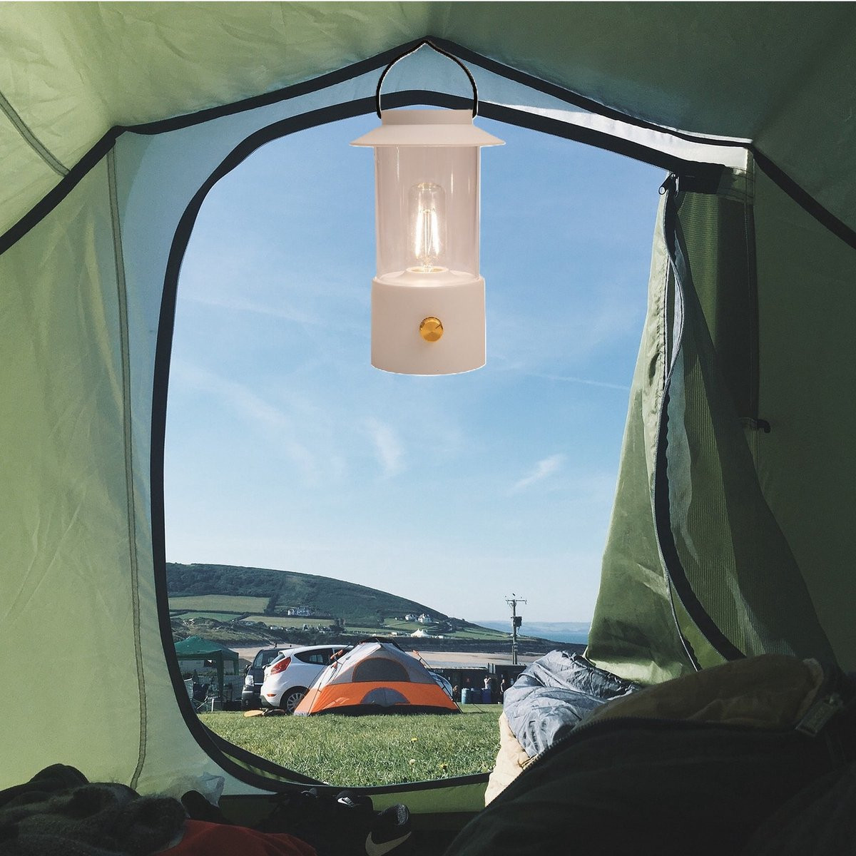 Anna Collection Darcy Camping tafellamp en lantaarn - Wit - 24 cm - Dimbaar - Draadloos en oplaadbaar via USB - LED