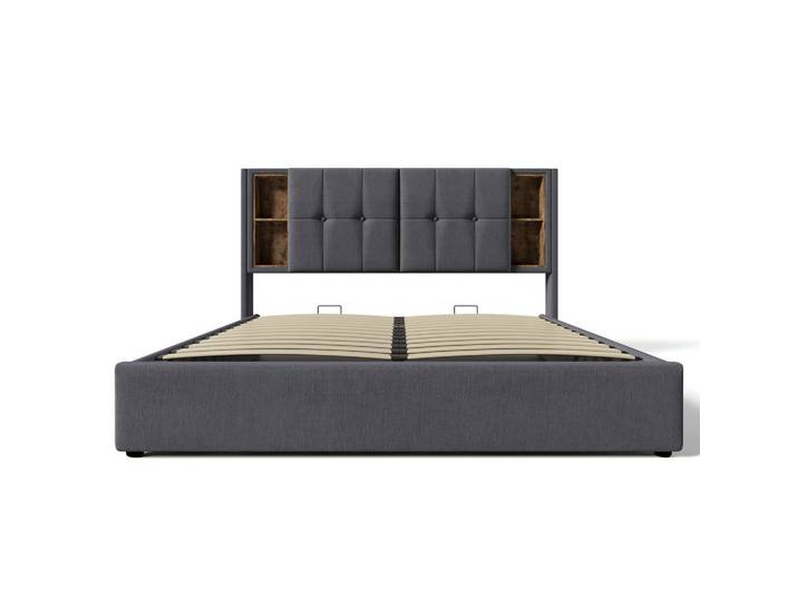 Oxeza Polsterbett 160/200 cm Grau mit kabellosem USB-C-Ladeanschluss und Speicherplatz (Ohne Matratze), Mode, Rechteckig, 160x200 cm, Schlafzimmer, Betten, Polsterbetten