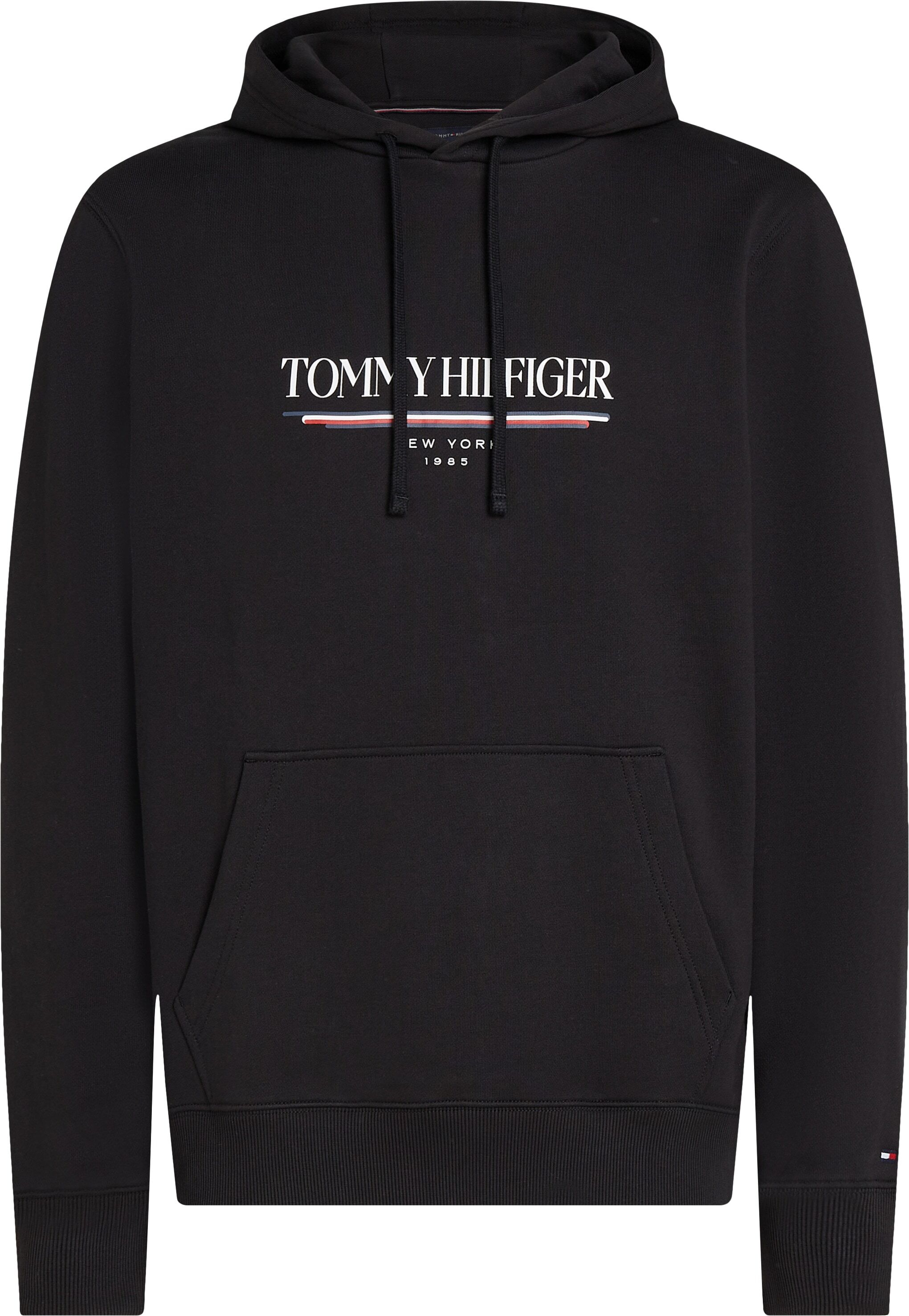 Hoodie TOMMY HILFIGER "BRAND LOVE HILFIGER HOODIE", Herren, Gr. M, schwarz, Sweatware, Obermaterial: 100% Baumwolle, Rippbündchen, Sweatshirts Hoodie schwarz M