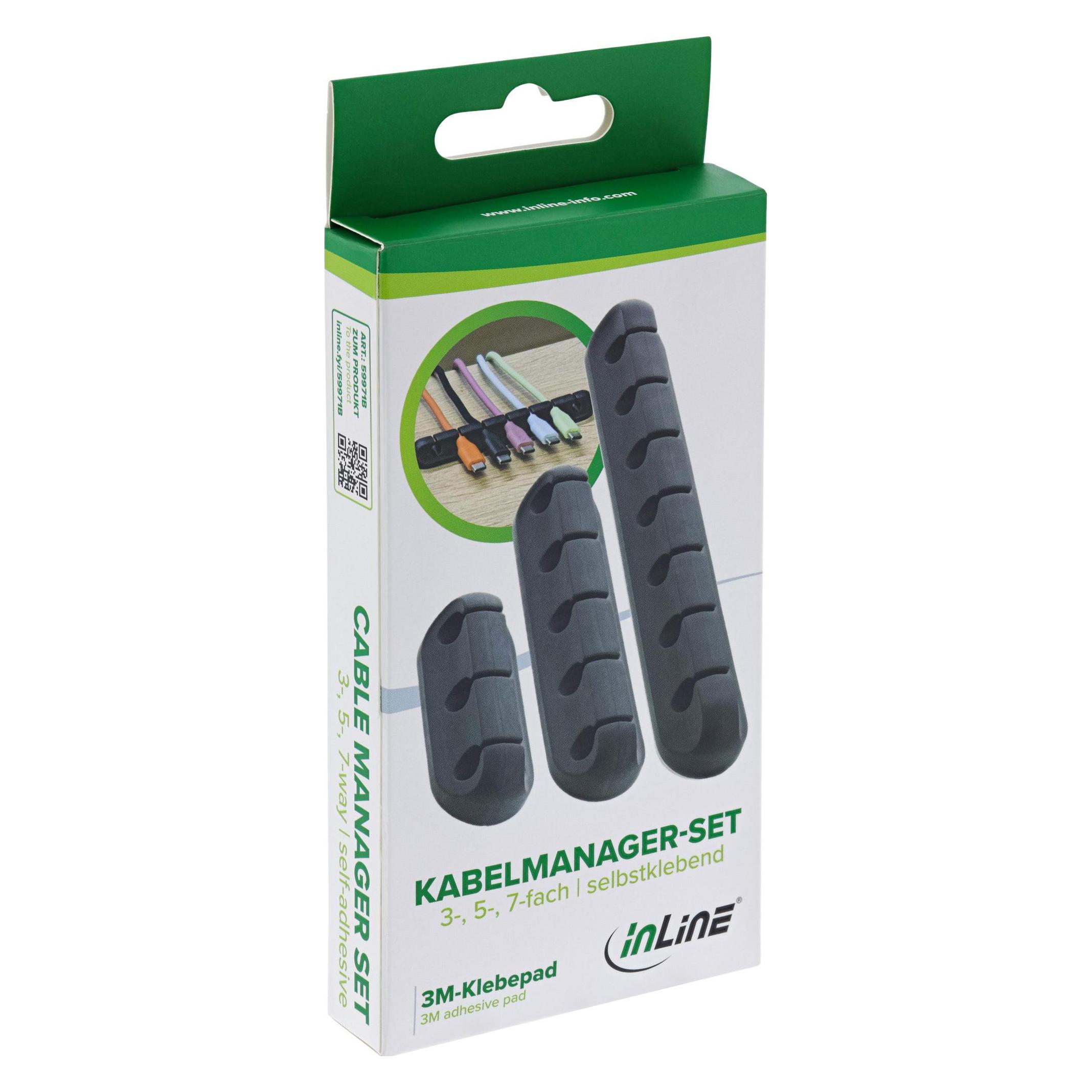 InLine Kabelmanager-Set, 3-, 5-, 7-fach, selbstklebend, schwarz (59971B)