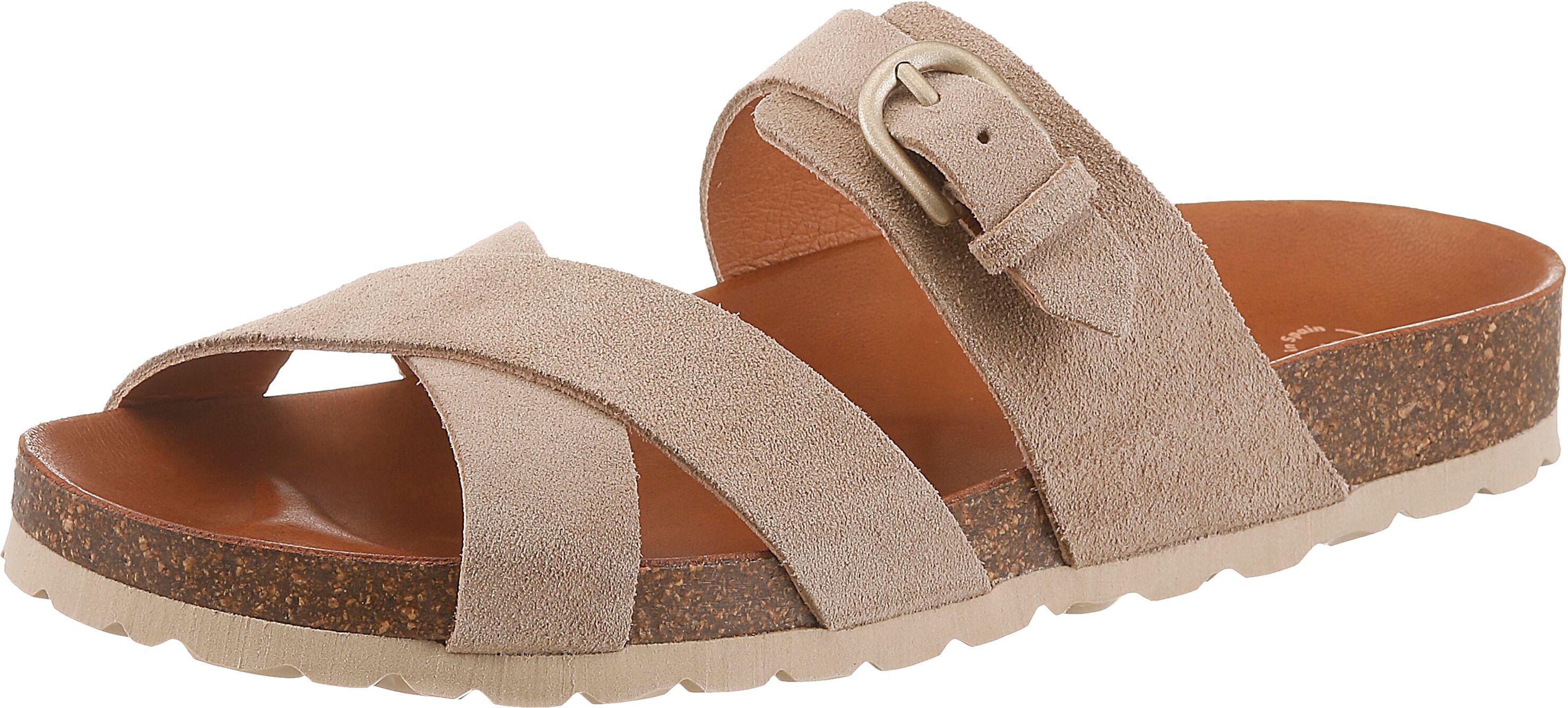 Pantolette VERBENAS "RUBI SERRAJE", Damen, Gr. 36, Synthetik, beige (taube), Veloursleder, unifarben, Schuhe Pantolette, Sommerschuh, Hausschuh, Urlaubsschuh mit verstellbarer Schnalle taube 36, Synthetik