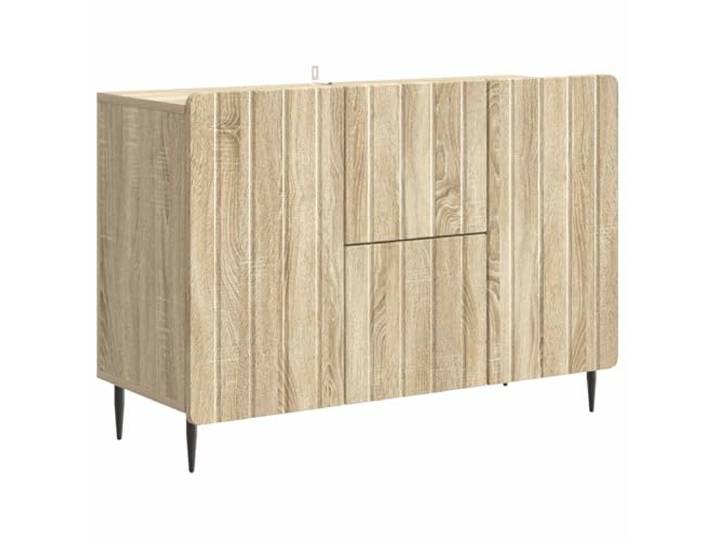 TEKGHUT Sideboard Sonoma-Eiche 89 x 34,5 x 62 cm Holzwerkstoff Schwarze Stahlbeine, 90°-Pendeltüren mit Scharnier, Roll-Out-Schubladen, feuchtes Tuch zur Pflege