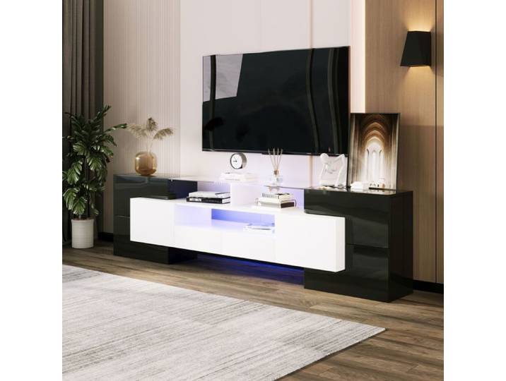 Meuble TV LED 200 cm blanc noir