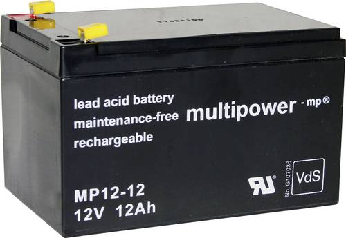 Multipower MP12-12 114993 Bleiakku 12V 12Ah Blei-Vlies (AGM) (B x H x T) 98 x 98 x 151mm Flachstecker 4.8mm Wartungsfrei, Geringe
