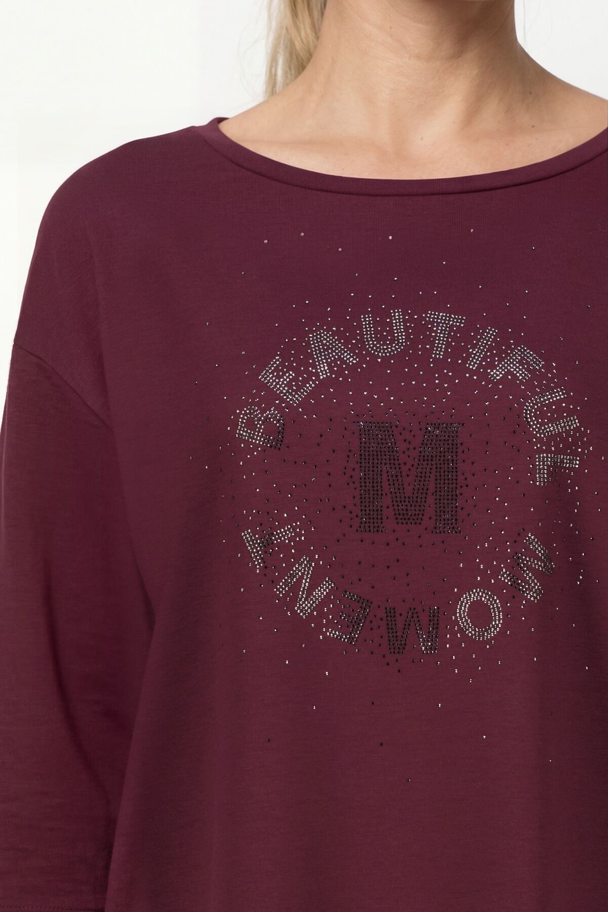 Sweatshirt MONARI "Sweatshirt Schmuck", Damen, Gr. 40, bunt (dkbordeaux), Sweatware, Obermaterial: 55% Polyester, 38% Viskose, 7% Elasthan, unifarben, regular fit taillenbedeckt, Rundhals, eingesetzt gerader Abschluss, Sweatshirts Sweatshirt, Regular fit 