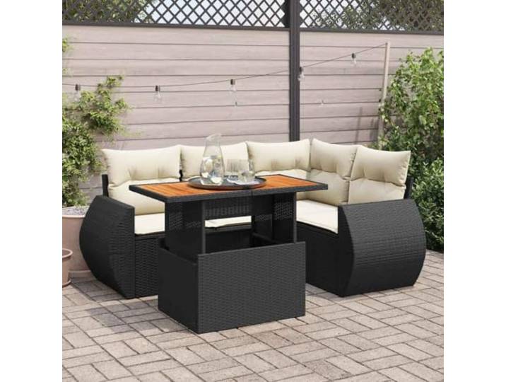 YUTAASU 5-TLG. Poly Rattan Sofagarnitur Schwarz mit Kissen